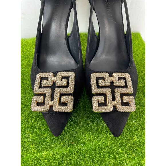 Black Suede Pumps With Rhinestone Buckle Embellishment Size 40 - Picture 3 of 8